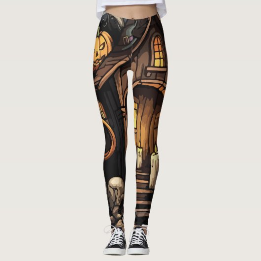 Spooky Haunted House Leggings 🕷️🎃 (Voorkant)