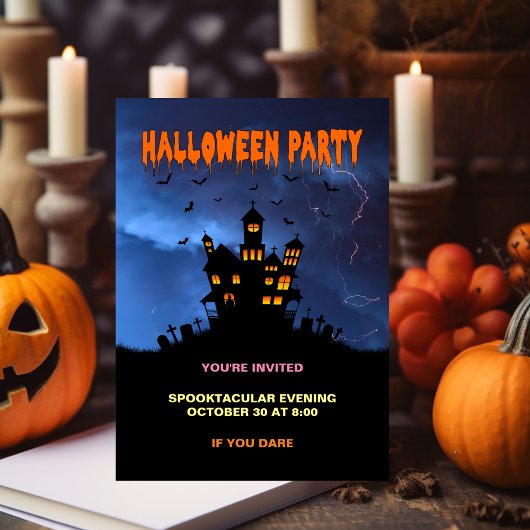 Spooky Haunted House met Bats Storm Invitation Kaart