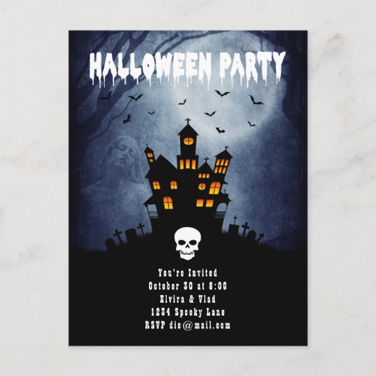 Spooky Haunted House met Blue Ghost Briefkaart (Voorkant)