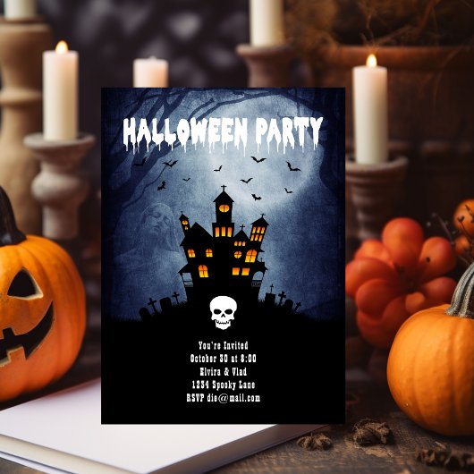 Spooky Haunted House met Blue Ghost Informatiekaartje