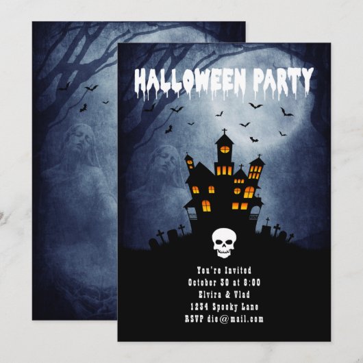 Spooky Haunted House met Blue Ghost Kaart (Voorkant / Achterkant)