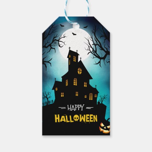 Spooky Haunted House Moonlight Happy Halloween Cadeaulabel (Voorkant)
