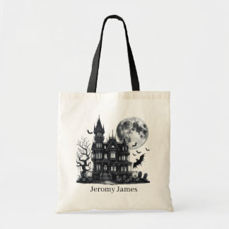 Spooky Haunted House naam toevoegen trick traktati Tote Bag