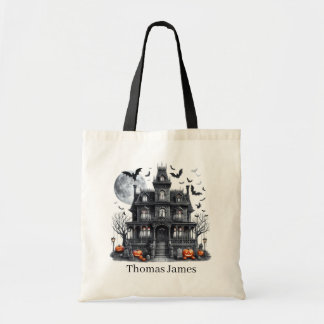 Spooky Haunted House naam toevoegen trick traktati Tote Bag