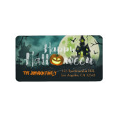 Spooky Haunted House Night Sky Halloween Adres Etiket (Voorkant)