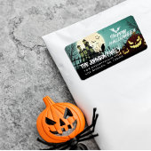 Spooky Haunted House Night Sky Halloween Adres Etiket