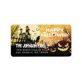 Spooky Haunted House Night Sky Halloween Adres Etiket (Voorkant)