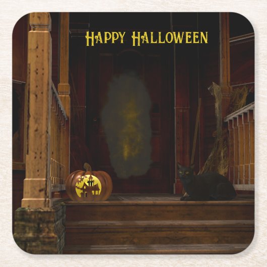 Spooky Haunted House Porch Kartonnen Onderzetters (Voorkant)