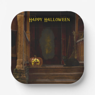 Spooky Haunted House Porch Papieren Bordje