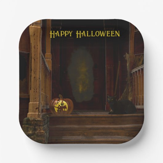 Spooky Haunted House Porch Papieren Bordje (Voorkant)