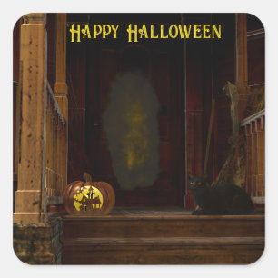 Spooky Haunted House Porch Vierkante Sticker