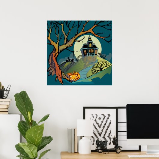 Spooky Haunted House Poster (Thuiskantoor)