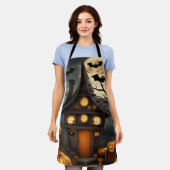 Spooky Haunted House Pumpkin & Full Oranje Moon Schort (Gedragen)