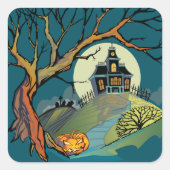 Spooky Haunted House Vierkante Sticker (Voorkant)