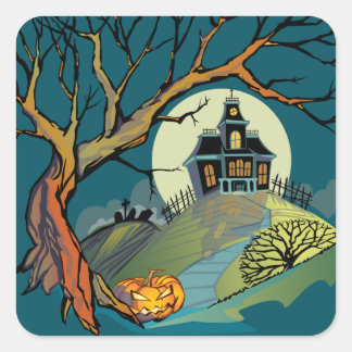 Spooky Haunted House Vierkante Sticker