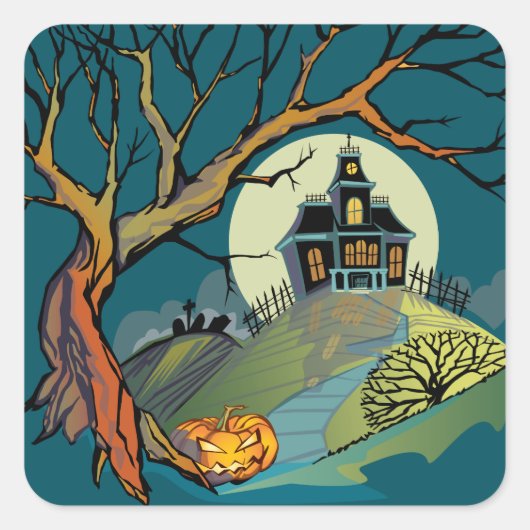 Spooky Haunted House Vierkante Sticker (Voorkant)