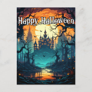 Spooky Haunted House   Volle Maan Briefkaart