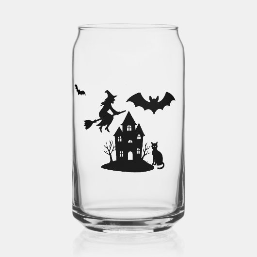 Spooky Haunted House & Witch Silhouette | Blikvorm Glas (Voorkant)