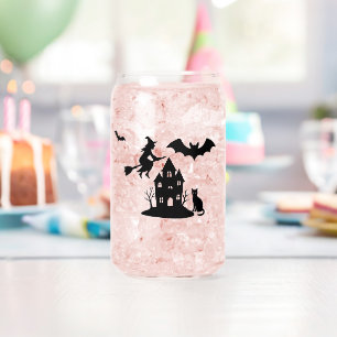 Spooky Haunted House & Witch Silhouette   Blikvorm Glas
