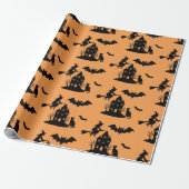 Spooky Haunted House & Witch Silhouette | Cadeaupapier (Uitgerold)