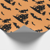 Spooky Haunted House & Witch Silhouette | Cadeaupapier (Hoek)