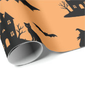 Spooky Haunted House & Witch Silhouette | Cadeaupapier (Rol Hoek)