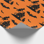 Spooky Haunted House & Witch Silhouette | Cadeaupapier (Hoek)