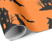 Spooky Haunted House & Witch Silhouette | Cadeaupapier (Rol Hoek)