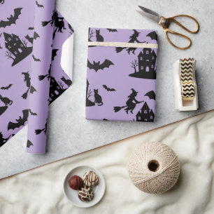Spooky Haunted House & Witch Silhouette   Cadeaupapier