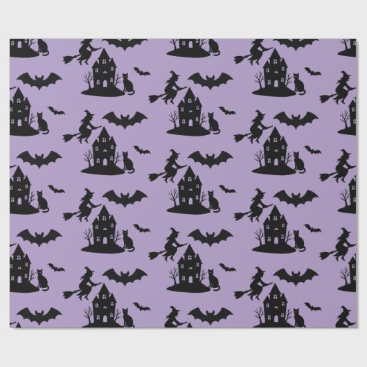 Spooky Haunted House & Witch Silhouette | Cadeaupapier (Vlak)