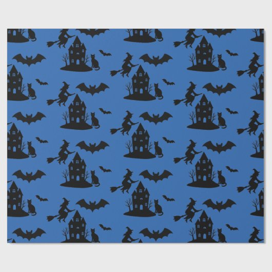 Spooky Haunted House & Witch Silhouette | Cadeaupapier (Vlak)