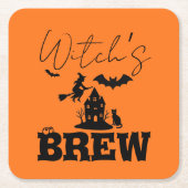 Spooky Haunted House & Witch Silhouette | Kartonnen Onderzetters (Voorkant)