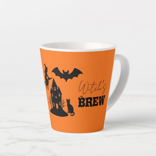 Spooky Haunted House & Witch Silhouette | Latte Mok (Rechterhoek)