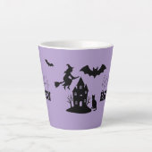 Spooky Haunted House & Witch Silhouette | Latte Mok (Voorkant)