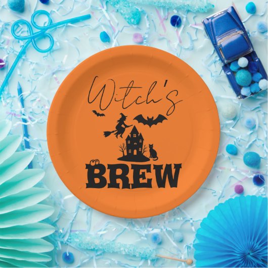 Spooky Haunted House & Witch Silhouette | Papieren Bordje (Feest)