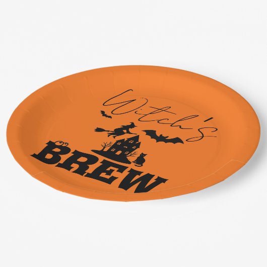 Spooky Haunted House & Witch Silhouette | Papieren Bordje (Gekanteld)