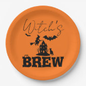 Spooky Haunted House & Witch Silhouette | Papieren Bordje (Voorkant)