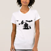 Spooky Haunted House & Witch Silhouette | T-shirt (Voorkant)