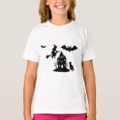 Spooky Haunted House & Witch Silhouette | T-shirt (Voorkant)