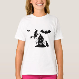 Spooky Haunted House & Witch Silhouette | T-shirt