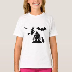 Spooky Haunted House & Witch Silhouette   T-shirt