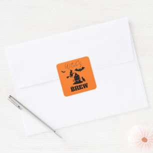 Spooky Haunted House & Witch Silhouette Vierkante Sticker