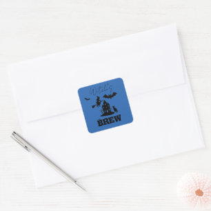 Spooky Haunted House & Witch Silhouette Vierkante Sticker