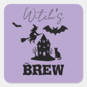 Spooky Haunted House & Witch Silhouette | Vierkante Sticker (Voorkant)