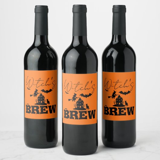 Spooky Haunted House & Witch Silhouette | Wijn Etiket (Flessen)