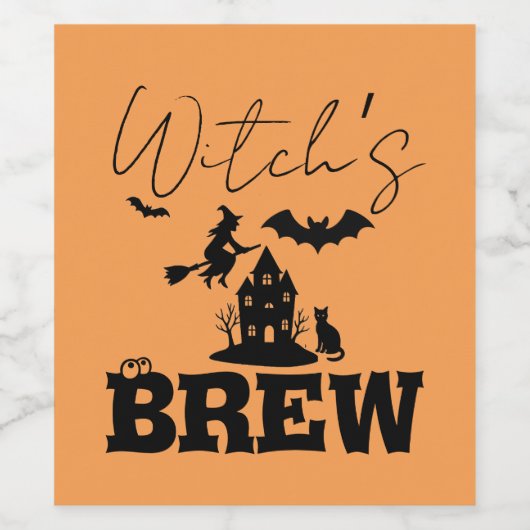 Spooky Haunted House & Witch Silhouette | Wijn Etiket (Enkel label)