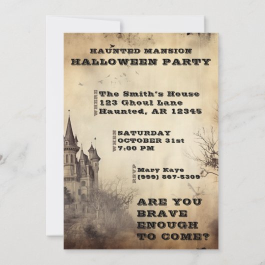 Spooky Haunted Mansion Halloween Party Kaart (Achterkant)