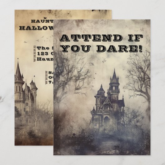Spooky Haunted Mansion Halloween Party Kaart (Voorkant / Achterkant)