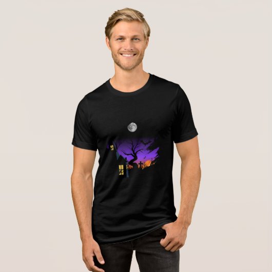 Spooky Haunted Night Halloween Tri-Blend Shirt (Voorkant volledig)