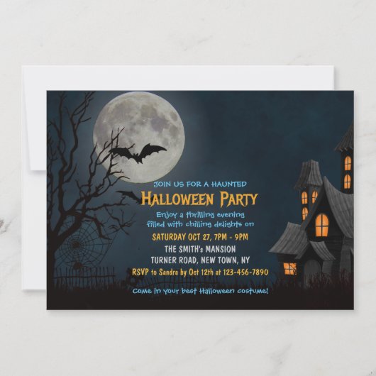 Spooky Haunted Palace Full Moon Halloween Party Kaart (Voorkant)